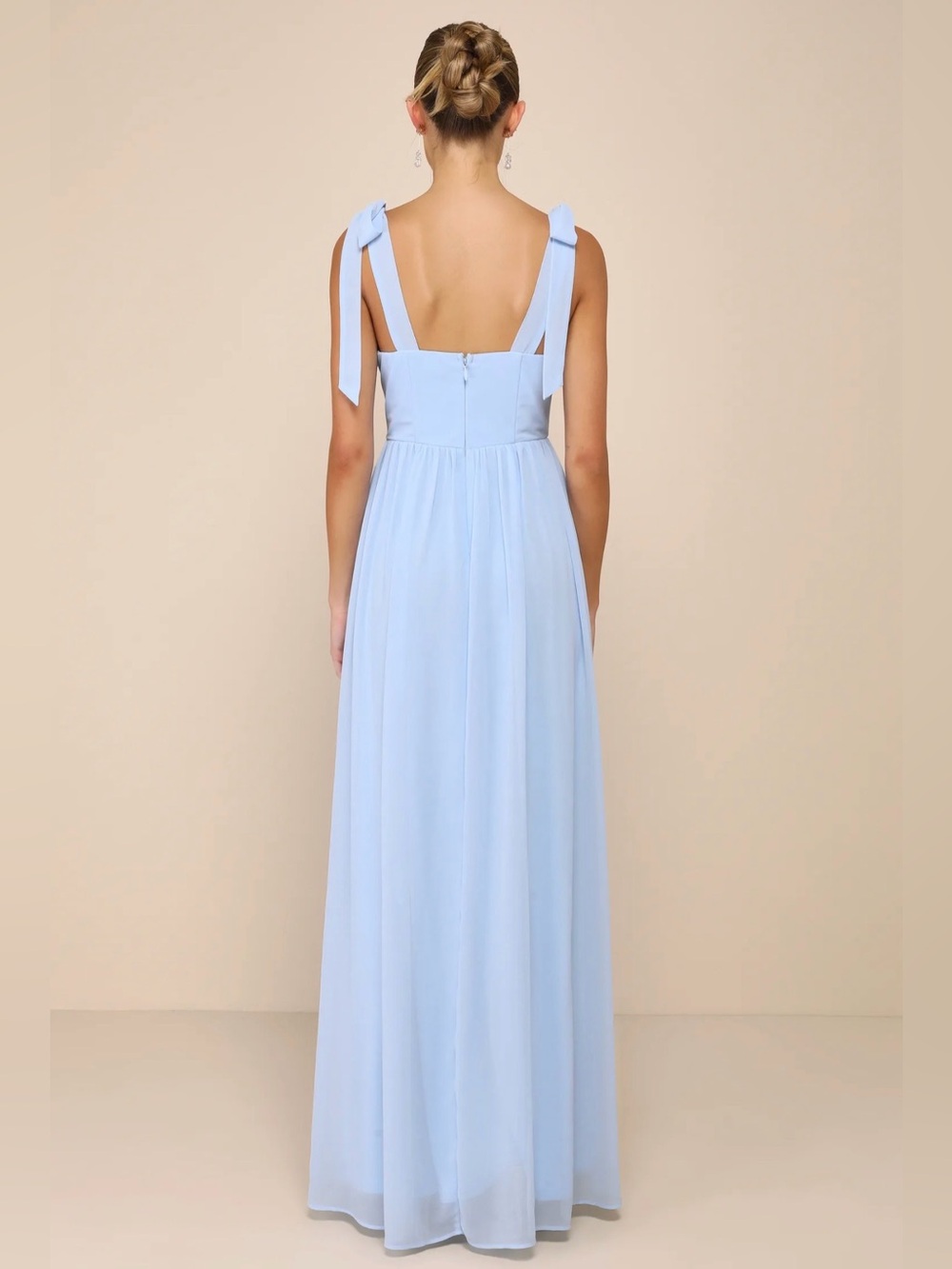 Lulus Light Blue Bow Strap Maxi Dress with High Slit - Picture 2 of 4